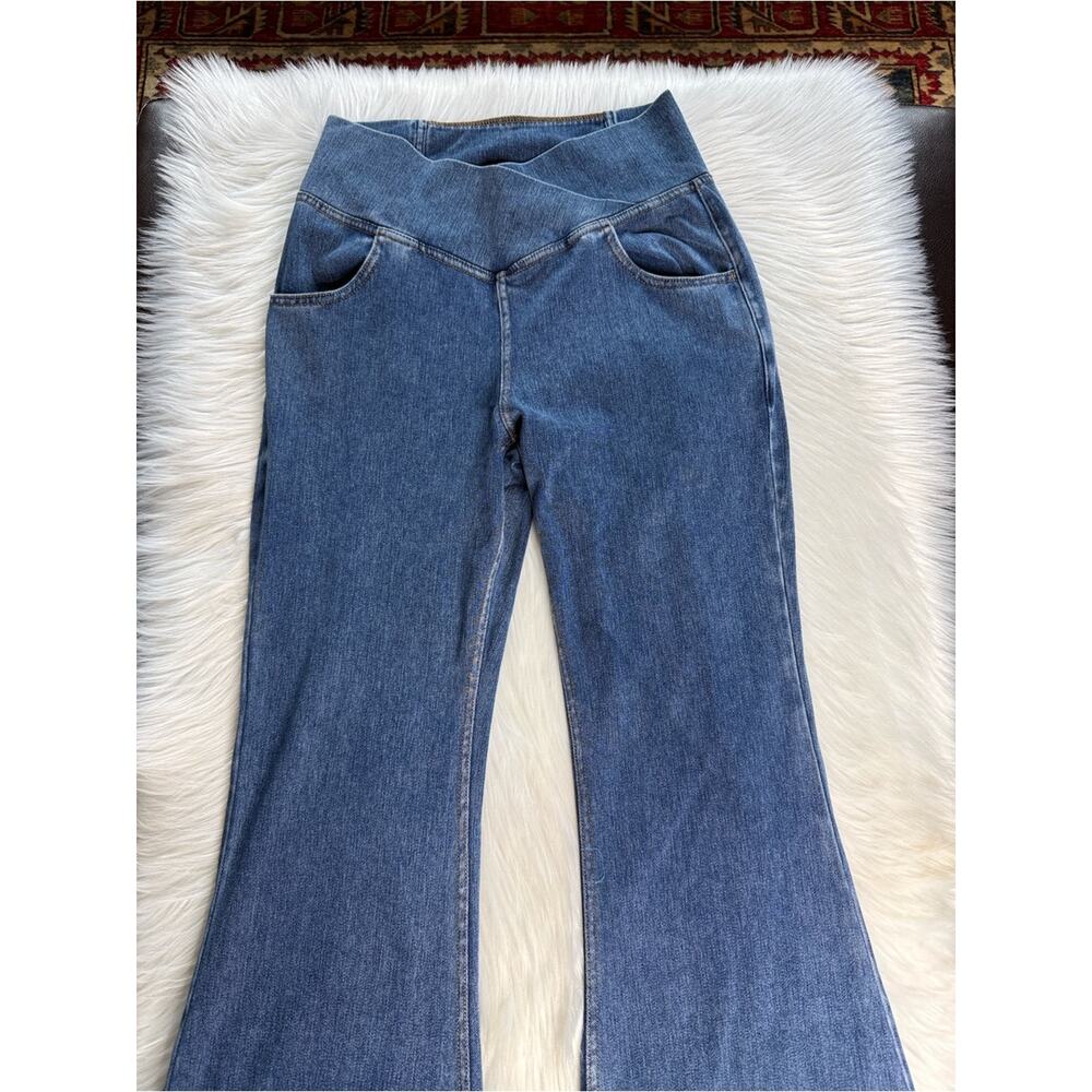 Halara Flex Light Blue Crossover Waist High Rise Flare Jeans - Picture 3 of 7